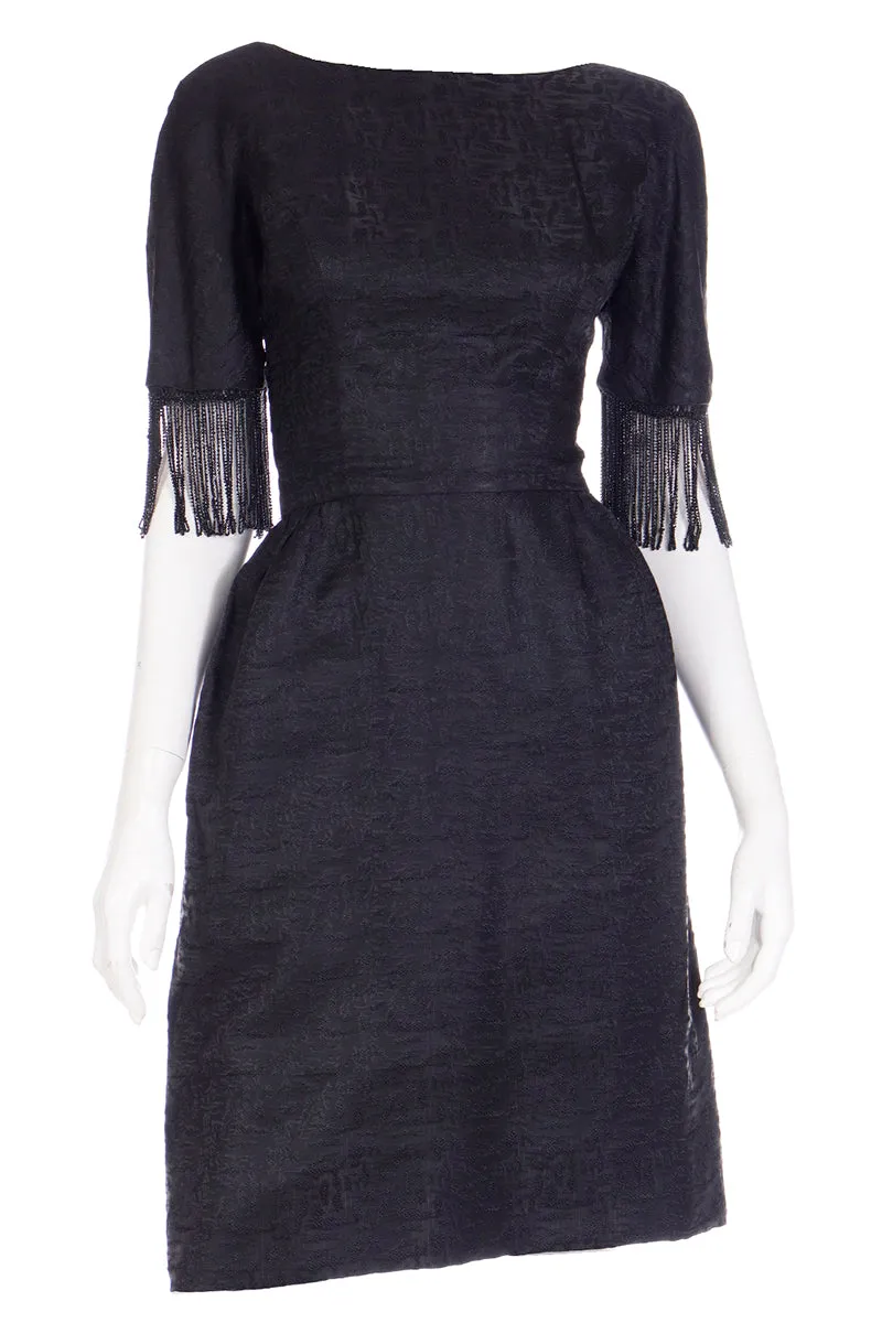 1960s Nicholas Unger Beaded Velvet Little Black Dress w Bateau Neckline