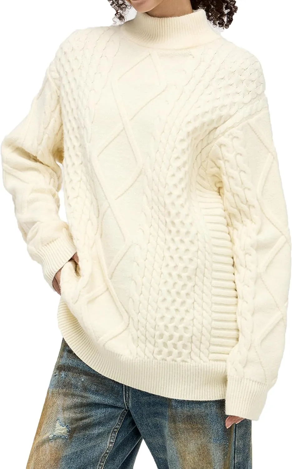 Aelfric Eden Oversized Sweater for Women Turtleneck Long Sleeve Sweater Arctic Velvet Knit Pullover
