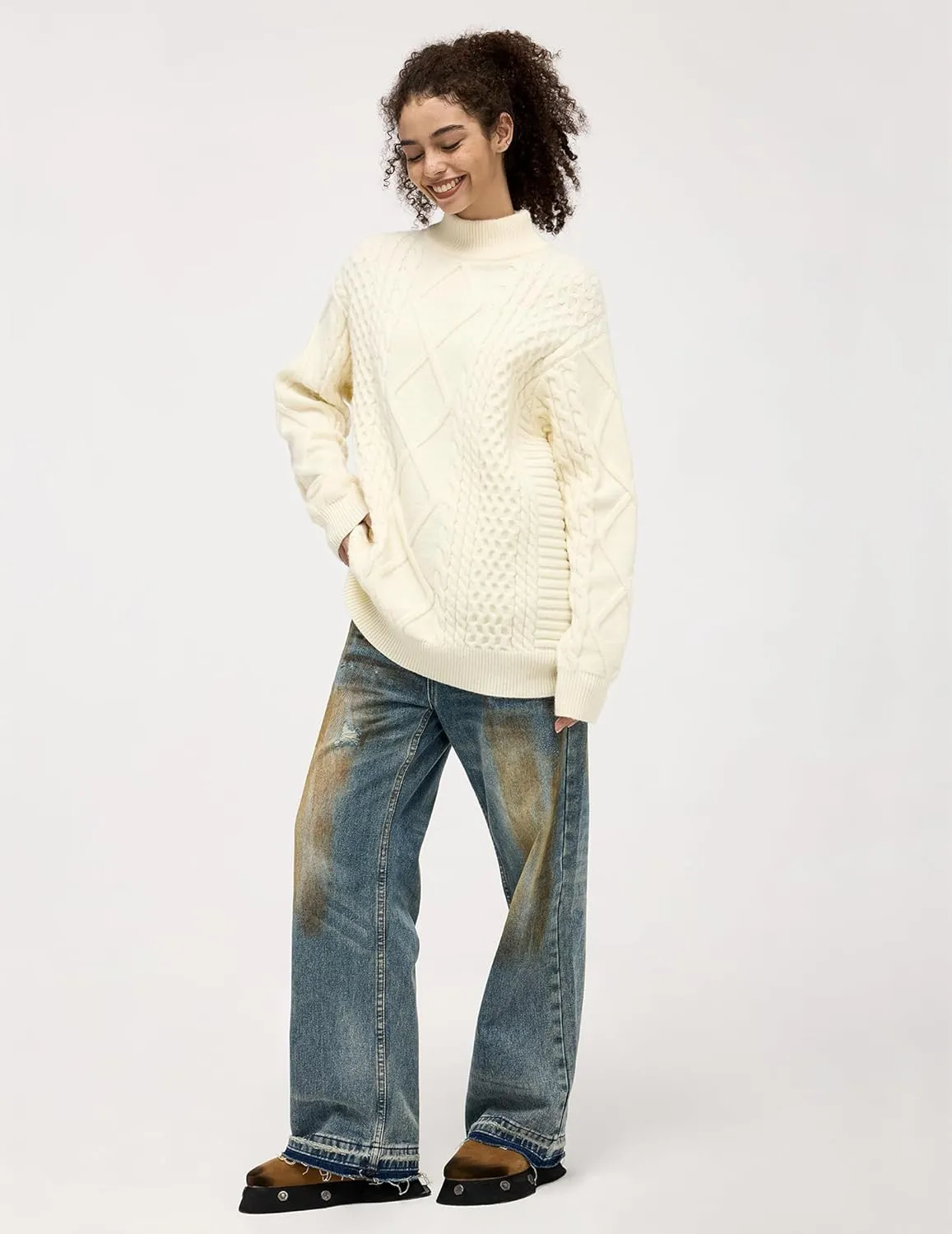 Aelfric Eden Oversized Sweater for Women Turtleneck Long Sleeve Sweater Arctic Velvet Knit Pullover