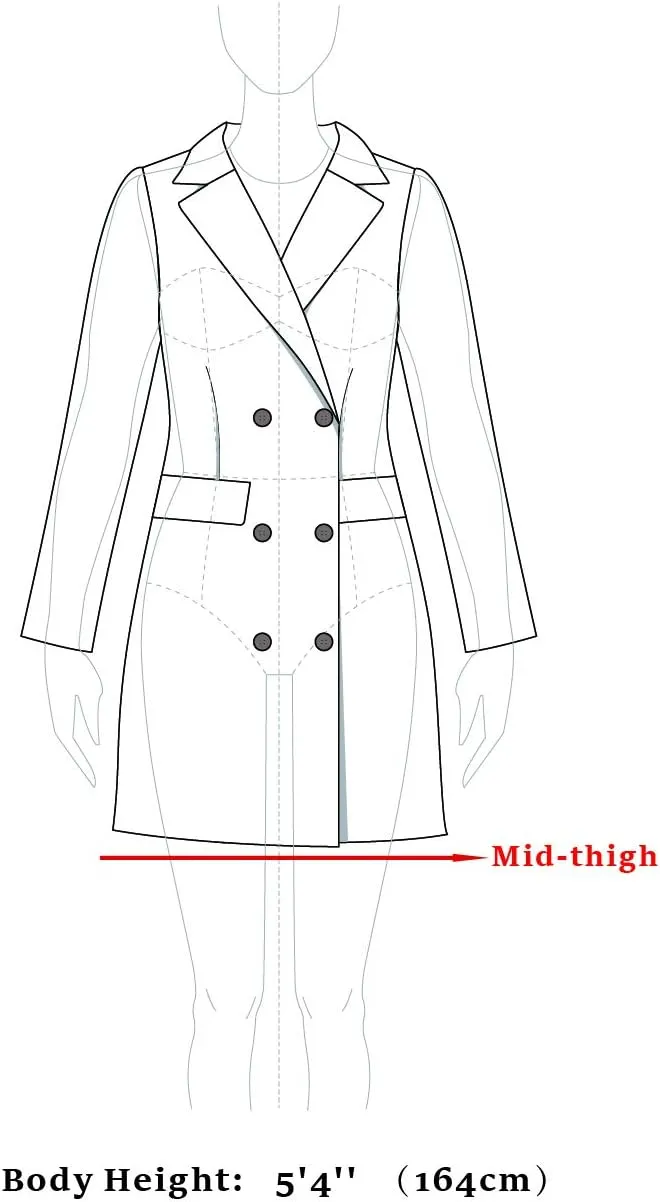 Allegra K Women's Notch Lapel Double Breasted Belted Mid Long Outwear Winter Coat
