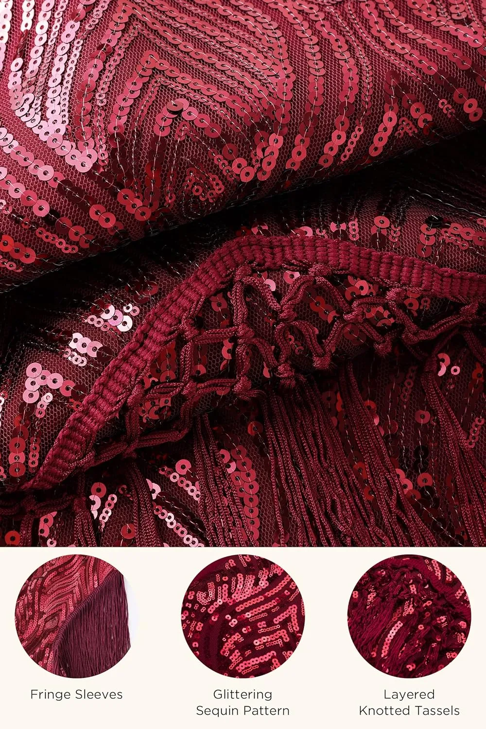 BABEYOND 1920s Plus Size Flapper Dress Long Fringed Gatsby Dress Plus Sequins Beaded Vintage Dress