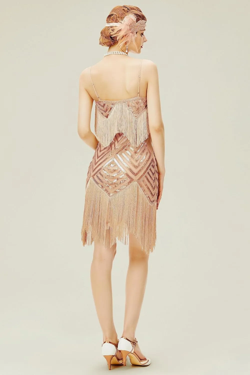 BABEYOND Women's 1920s Flapper Dress V Neck Slip Dress Roaring 20s Great Gatsby Dress for Party