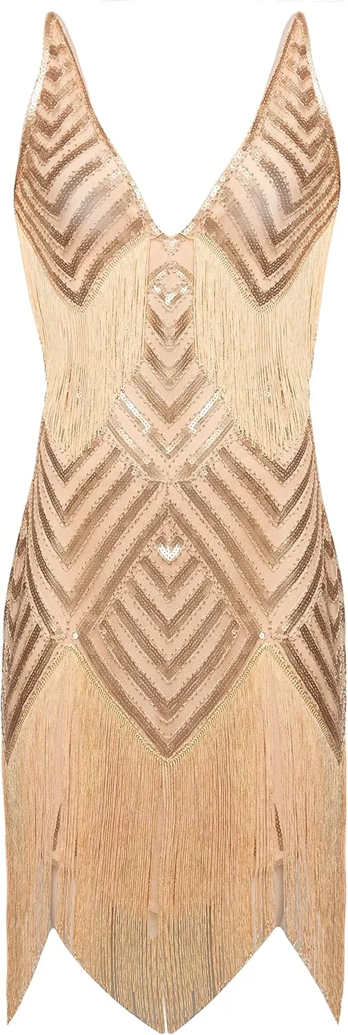 BABEYOND Women's 1920s Flapper Dress V Neck Slip Dress Roaring 20s Great Gatsby Dress for Party