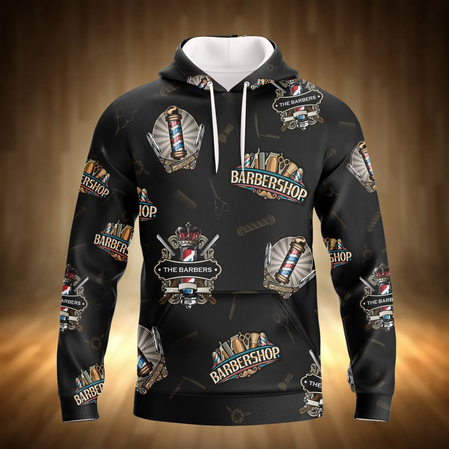 Barber Shop Logo Pattern 3D Sweatshirt Zip Hoodie Shirts, Idea Gift for Barber, Barber Christmas Shirt