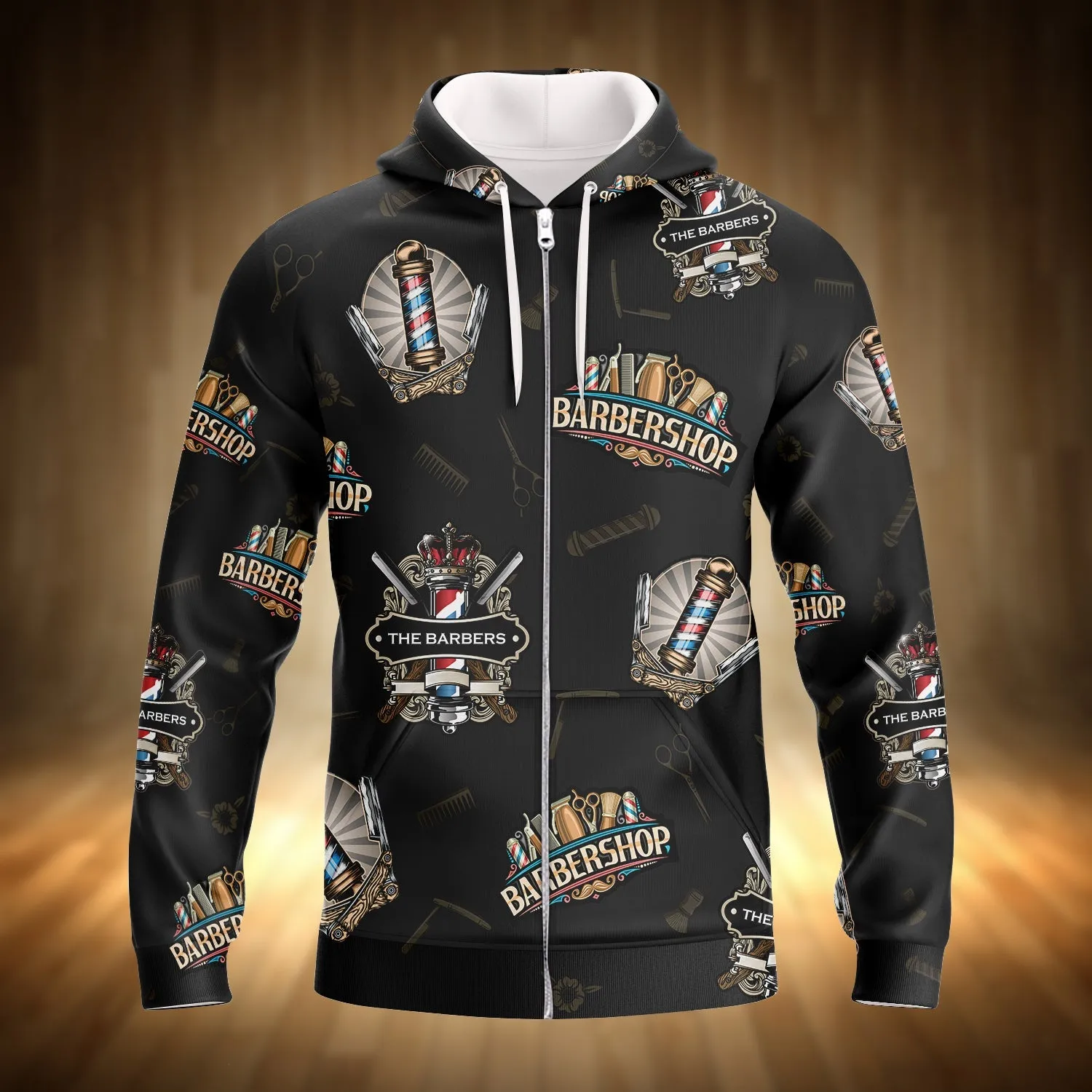 Barber Shop Logo Pattern 3D Sweatshirt Zip Hoodie Shirts, Idea Gift for Barber, Barber Christmas Shirt