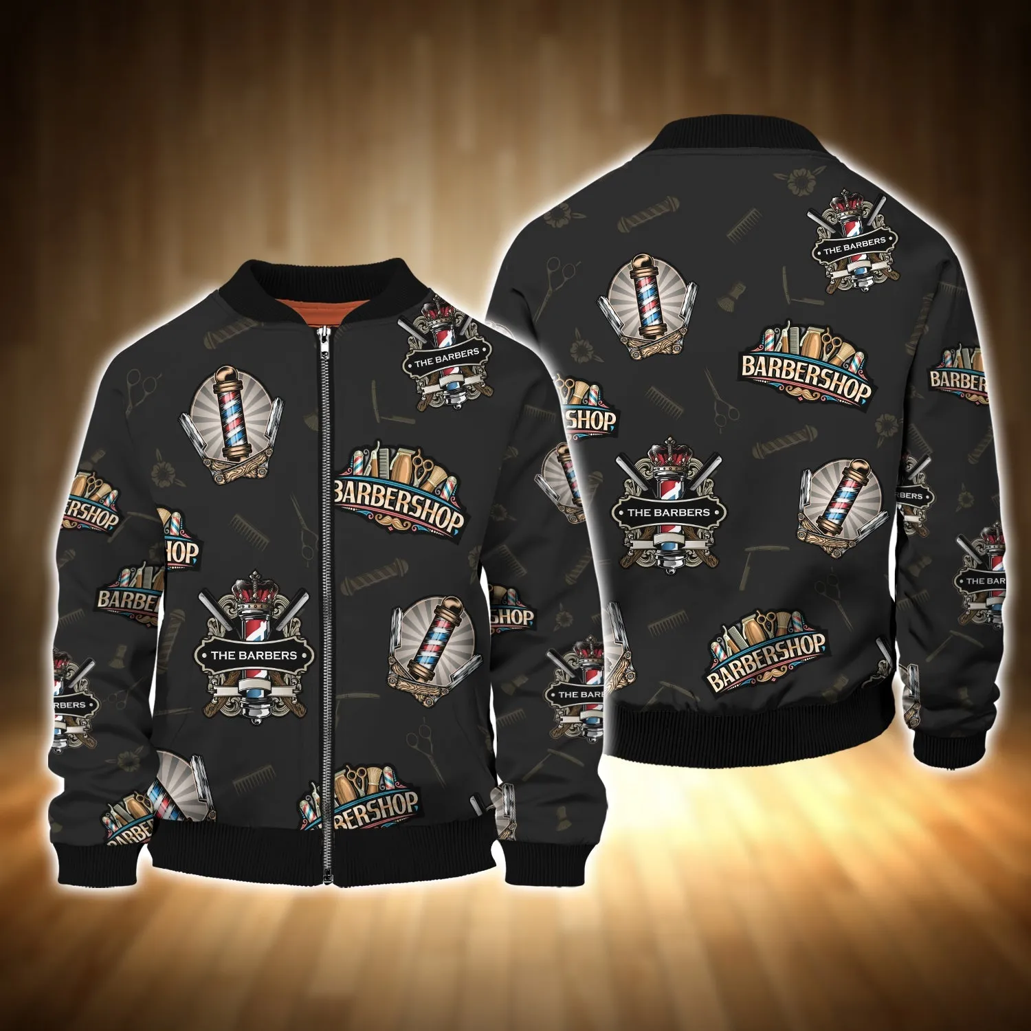 Barber Shop Logo Pattern 3D Sweatshirt Zip Hoodie Shirts, Idea Gift for Barber, Barber Christmas Shirt