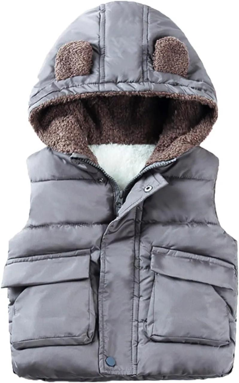 Boys and Toddler's Hooded Puffer Vest Fleece Sherpa Lined Bear Ears Sleeveless Down Coat Baby Girls Padded Waistcoat