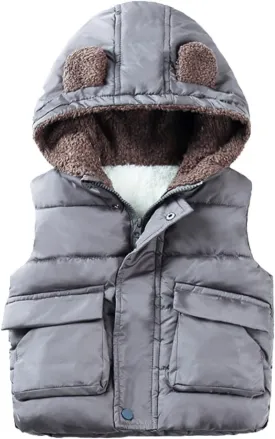 Boys and Toddler's Hooded Puffer Vest Fleece Sherpa Lined Bear Ears Sleeveless Down Coat Baby Girls Padded Waistcoat