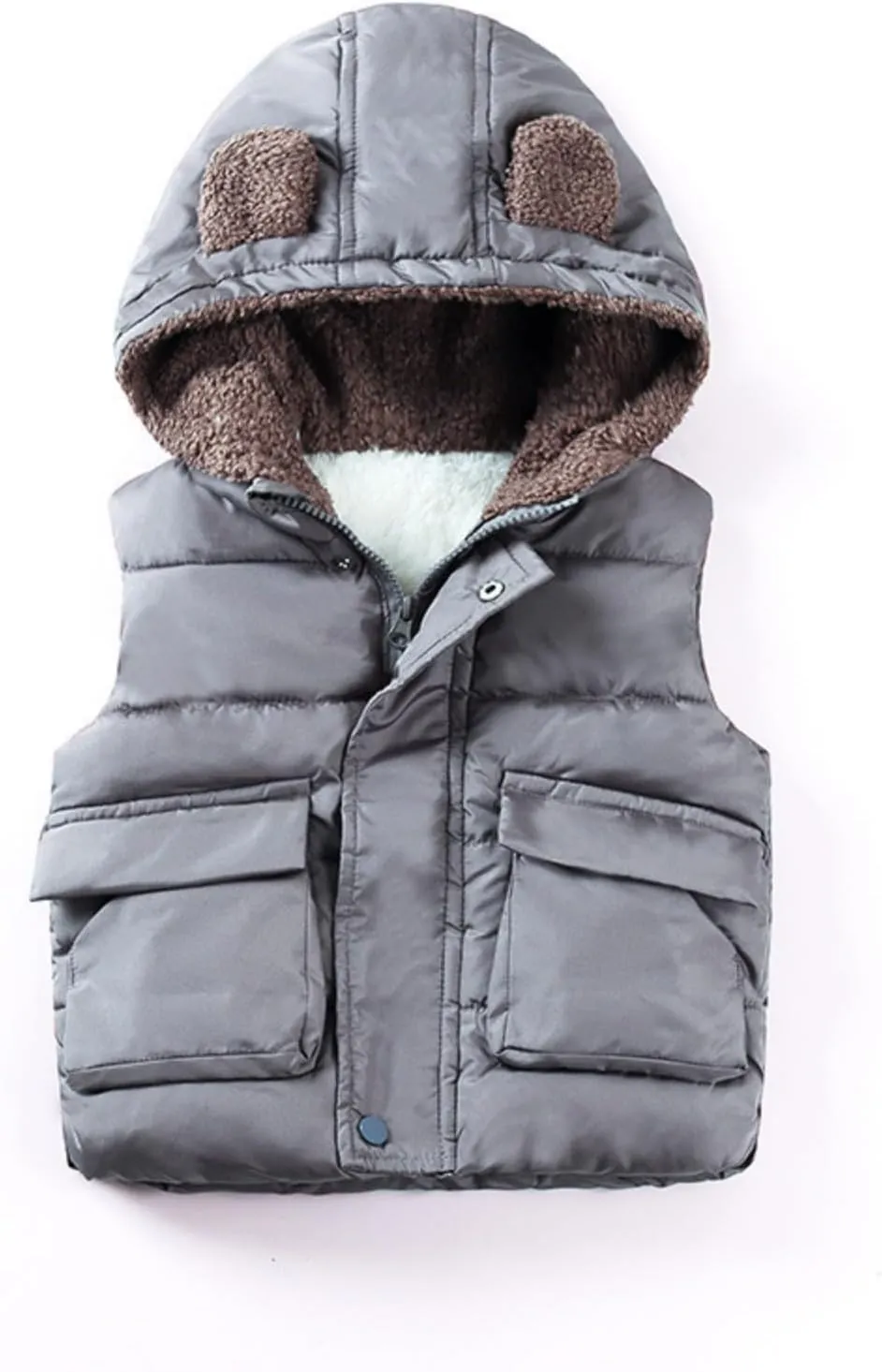 Boys and Toddler's Hooded Puffer Vest Fleece Sherpa Lined Bear Ears Sleeveless Down Coat Baby Girls Padded Waistcoat