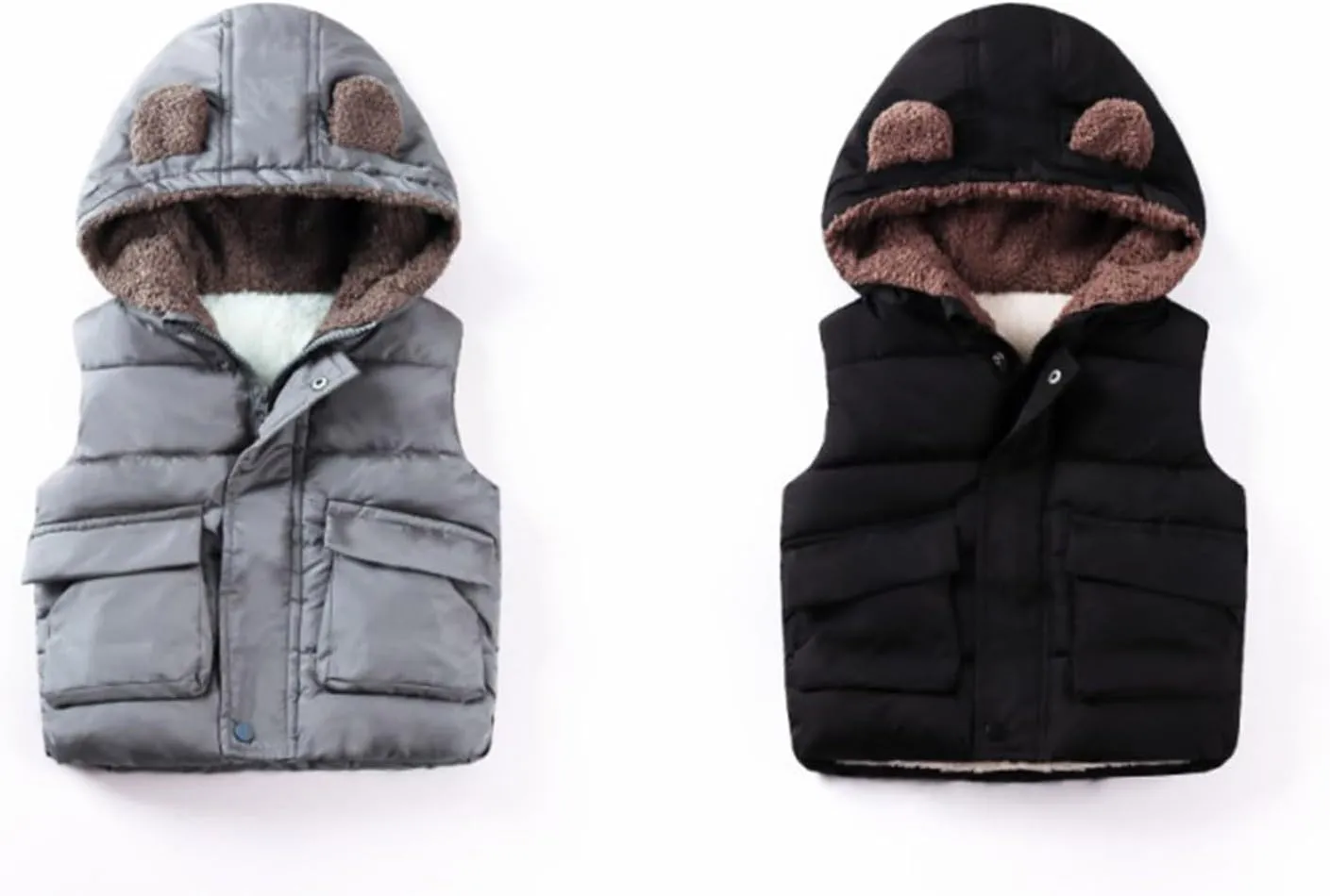 Boys and Toddler's Hooded Puffer Vest Fleece Sherpa Lined Bear Ears Sleeveless Down Coat Baby Girls Padded Waistcoat