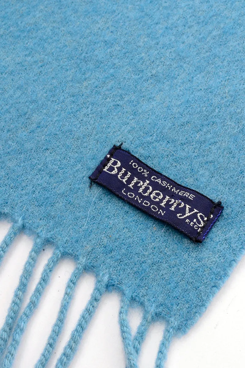 Burberry Blue Cashmere Vintage Scarf w/ Fringe