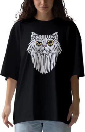 Cat Trendy Anime Oversized T-Shirts for Women, 100% Cotton T-Shirts, Perfect for Casual Wear & Gifting | WB.6.54