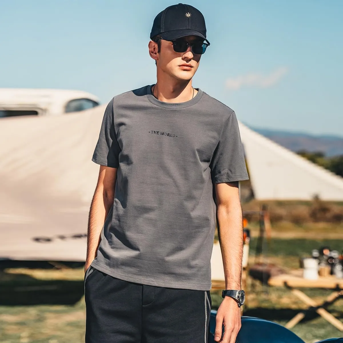 Cool and Smooth Ink Print Short-Sleeved T-Shirt Men's ice Silk Trendy Brand Half-Sleeved Summer Clothes T-Shirt Small