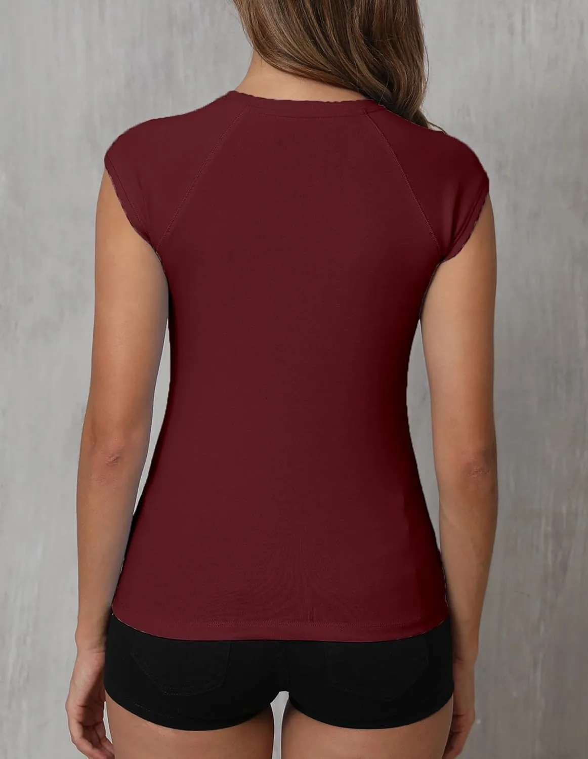 Dwnval Womens Crew Neck Cap Raglan Sleeve Shirts Slim Fit Ribbed Knited Crop Tops 2025 Spring Summer