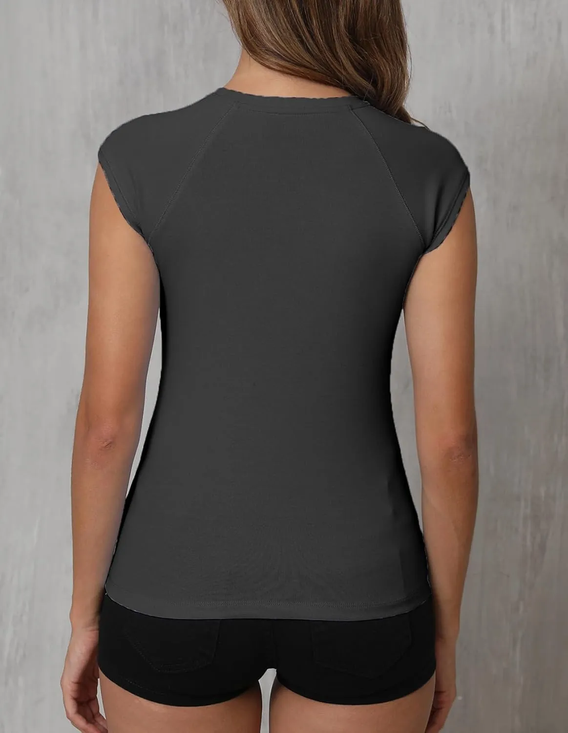 Dwnval Womens Crew Neck Cap Raglan Sleeve Shirts Slim Fit Ribbed Knited Crop Tops 2025 Spring Summer