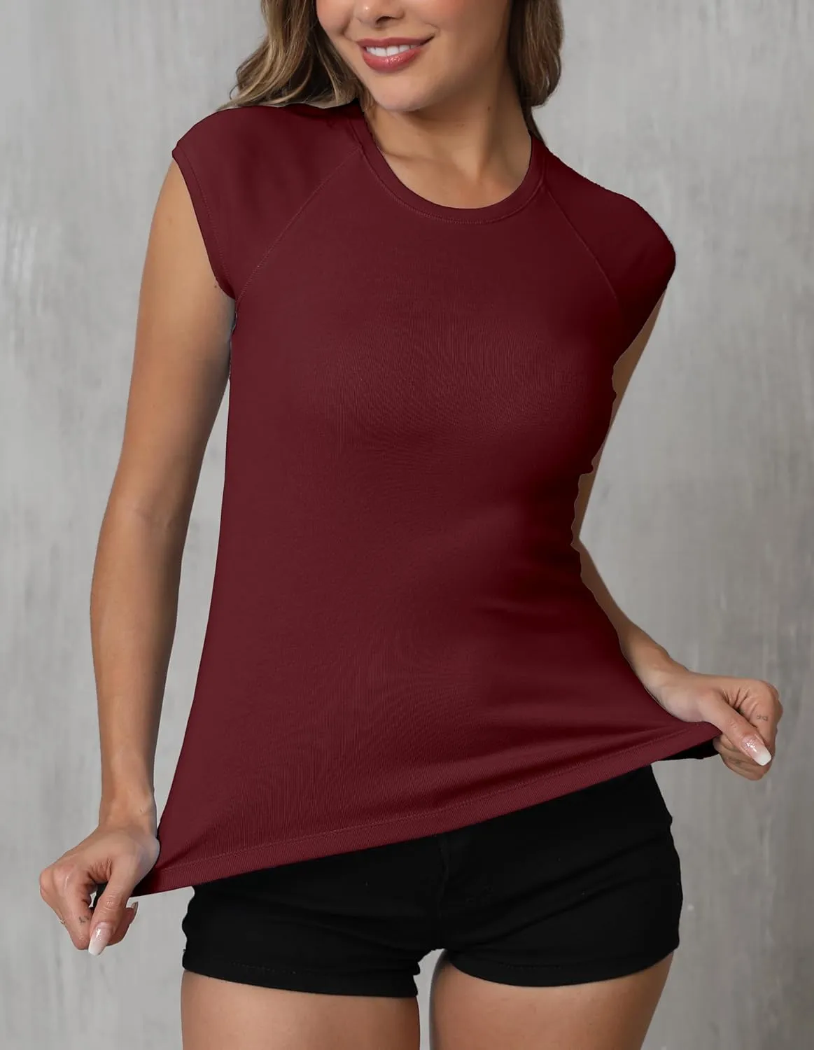 Dwnval Womens Crew Neck Cap Raglan Sleeve Shirts Slim Fit Ribbed Knited Crop Tops 2025 Spring Summer