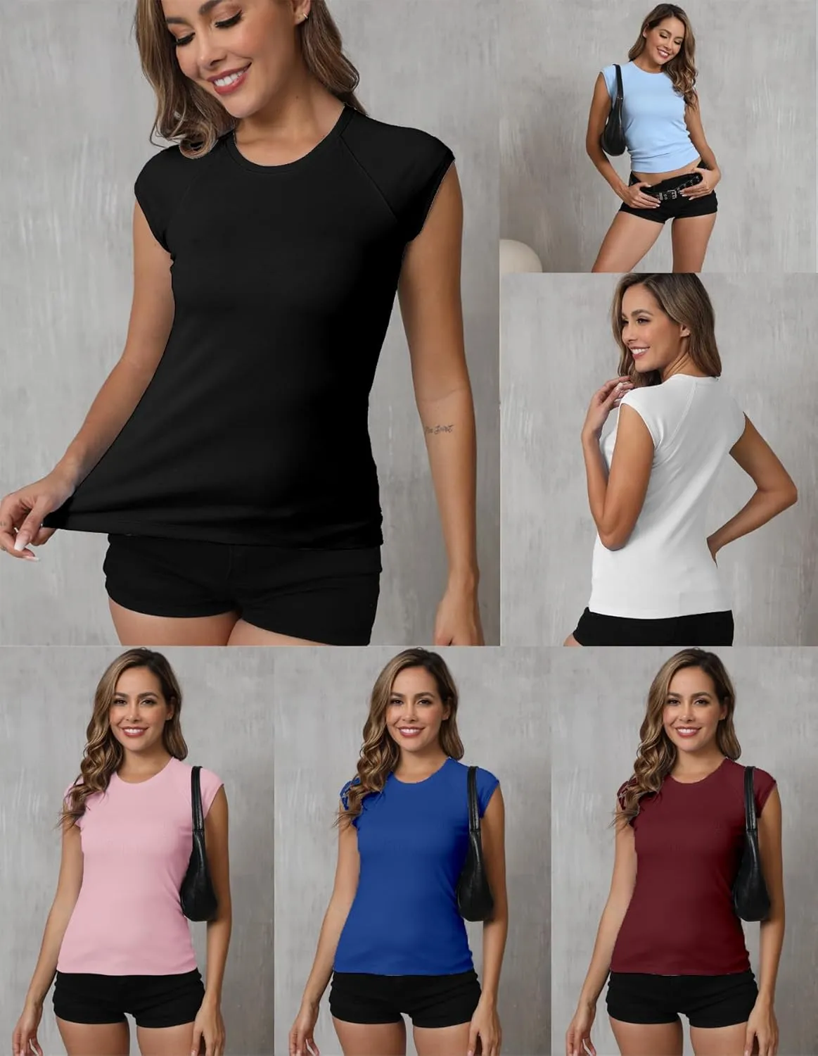 Dwnval Womens Crew Neck Cap Raglan Sleeve Shirts Slim Fit Ribbed Knited Crop Tops 2025 Spring Summer
