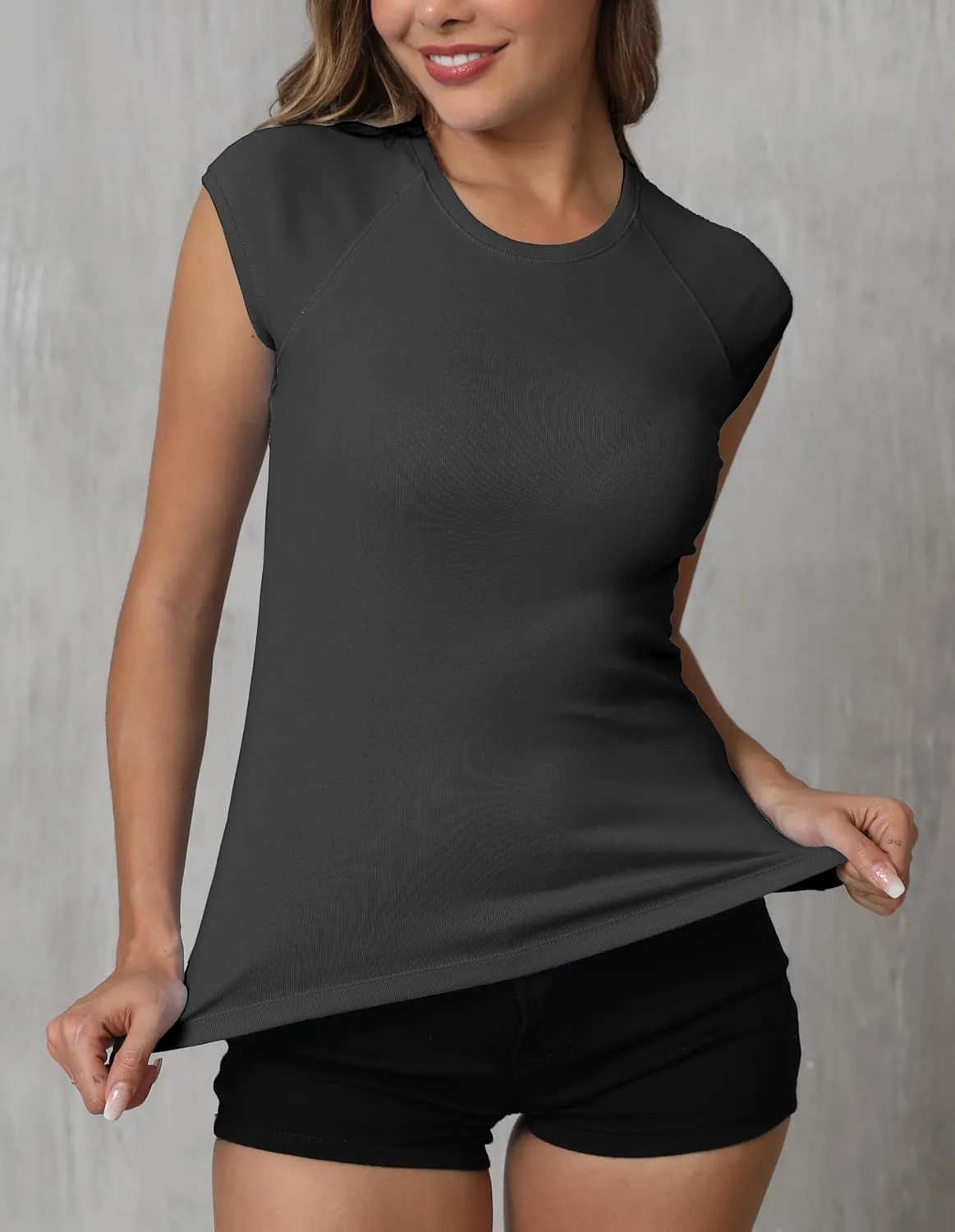 Dwnval Womens Crew Neck Cap Raglan Sleeve Shirts Slim Fit Ribbed Knited Crop Tops 2025 Spring Summer