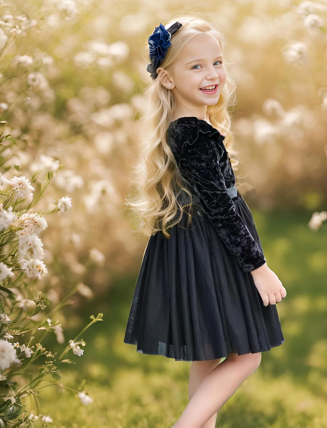 Flofallzique Toddler Girls Dress Long Sleeve Velvet Kids Tulle Tutu Birthday Tea Party Princess Dresses 1-10Y