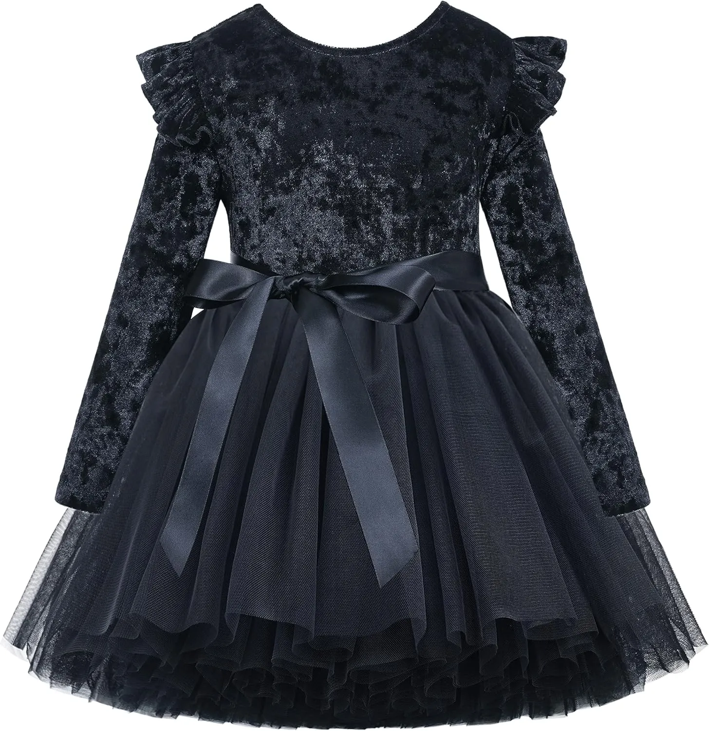 Flofallzique Toddler Girls Dress Long Sleeve Velvet Kids Tulle Tutu Birthday Tea Party Princess Dresses 1-10Y