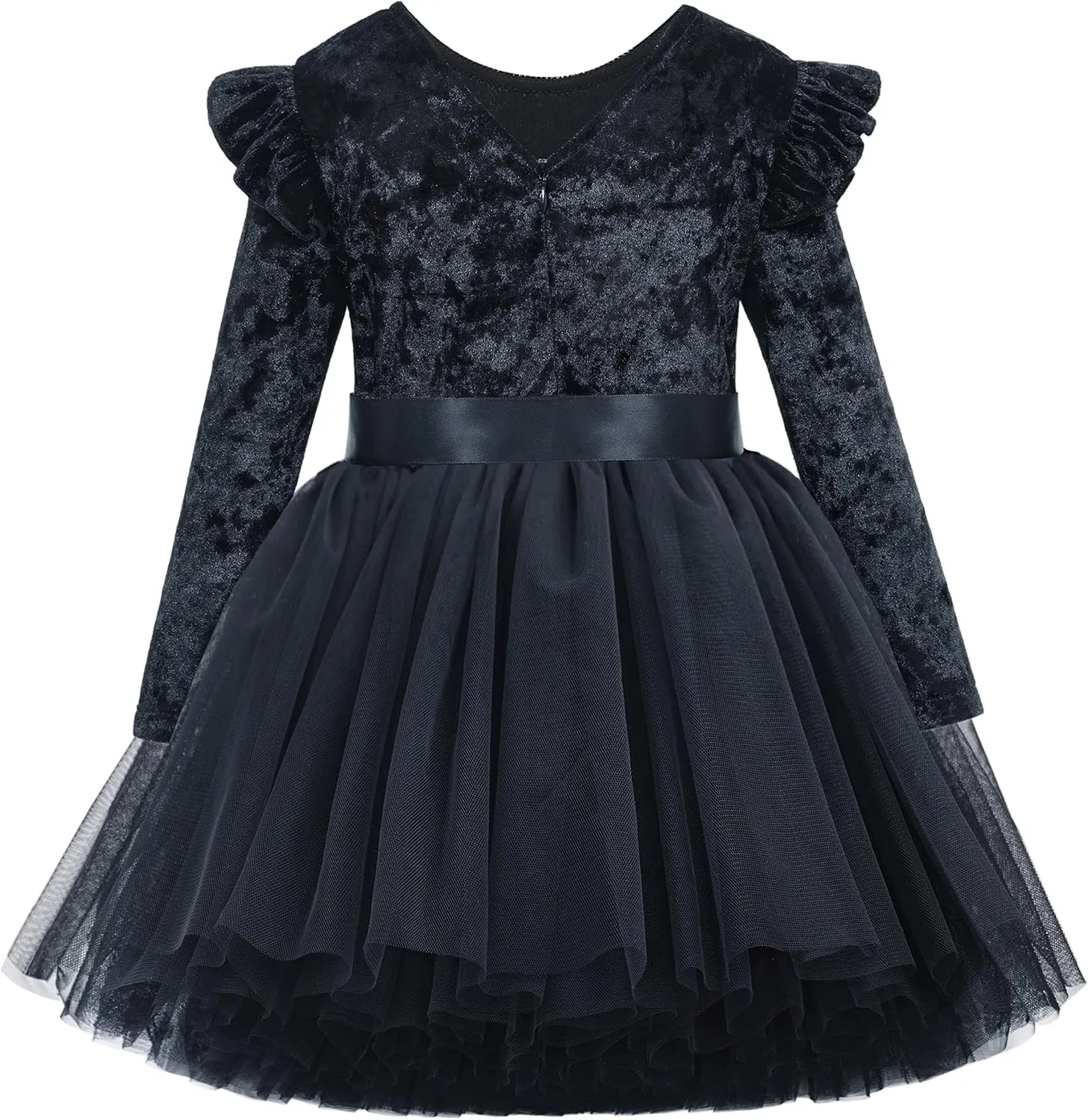 Flofallzique Toddler Girls Dress Long Sleeve Velvet Kids Tulle Tutu Birthday Tea Party Princess Dresses 1-10Y