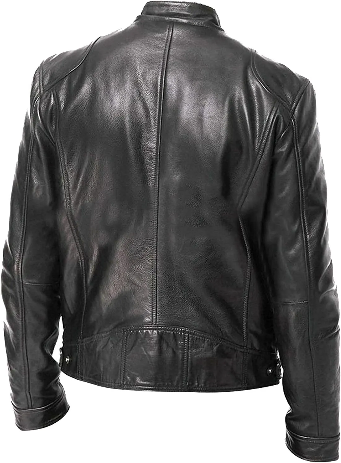 GOFULY Mens Leather Jacket Outdoors Full Zip Stand Collar Jacket Without Hood Faux Leather Motocycle Coats Casual Outwear