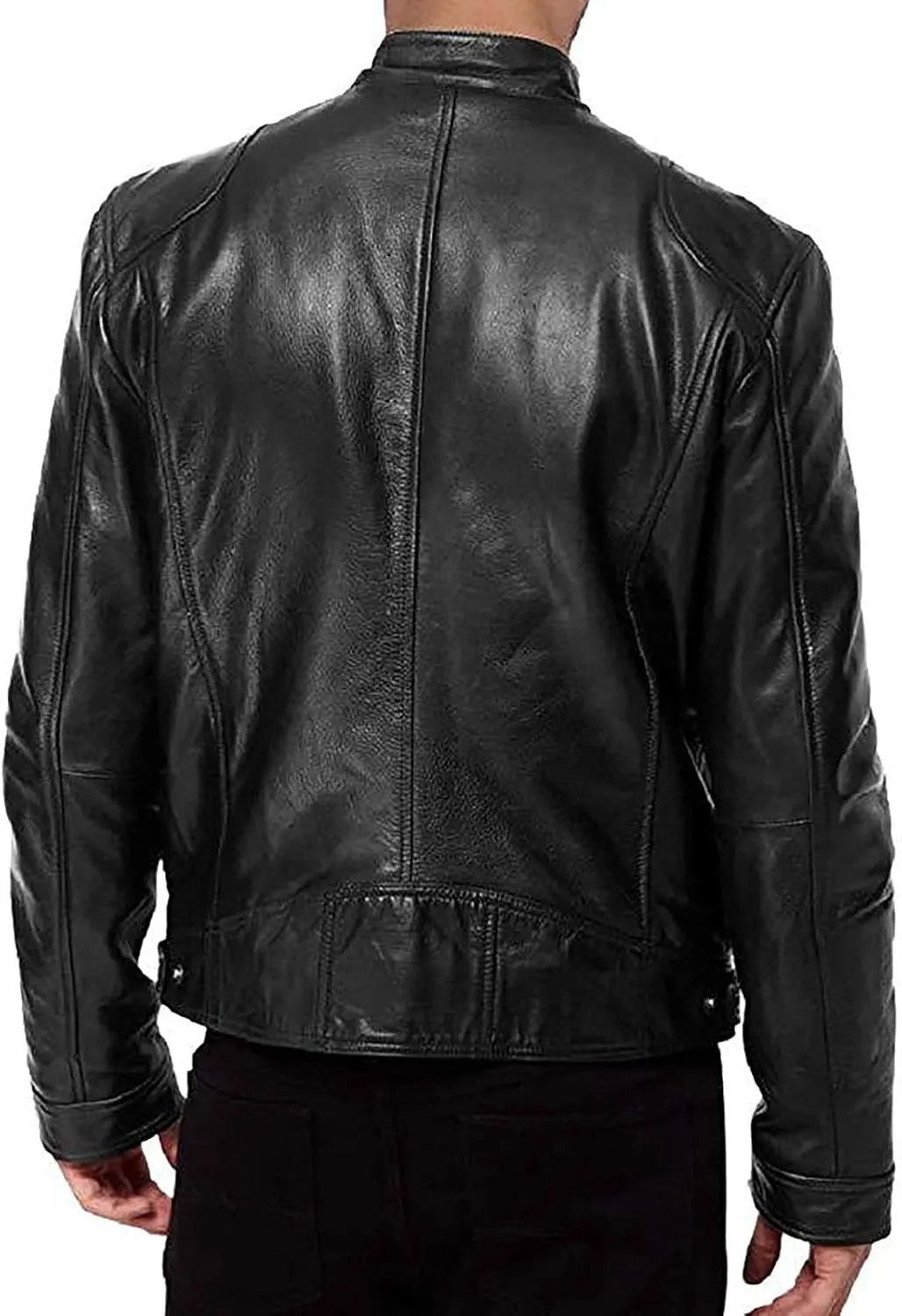 GOFULY Mens Leather Jacket Outdoors Full Zip Stand Collar Jacket Without Hood Faux Leather Motocycle Coats Casual Outwear