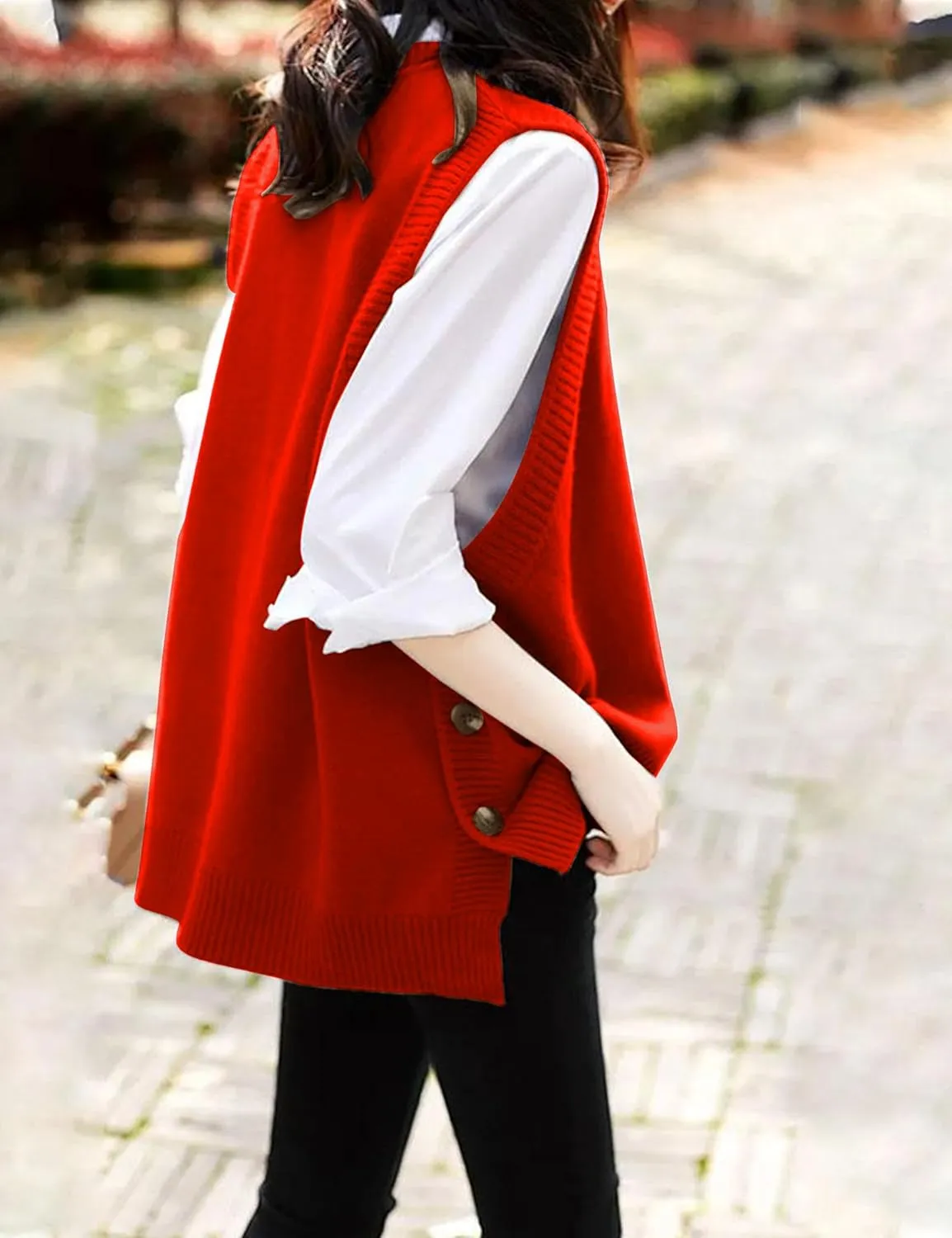 HangNiFang Women's Round Neck Sleeveless Pullover Ribbed Knit Sweater Vest Top