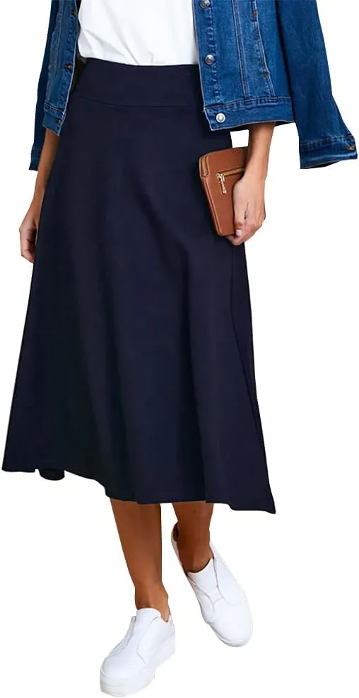 IDEALSANXUN Womens High Waisted A Line Midi Calf Flare Pleated Skirt