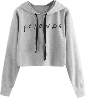 Idepet Women's Casual Letters Print Crop Top Loose Pullover Friends Shirt Teen Girl TV Show Hoodie Sweatshirt