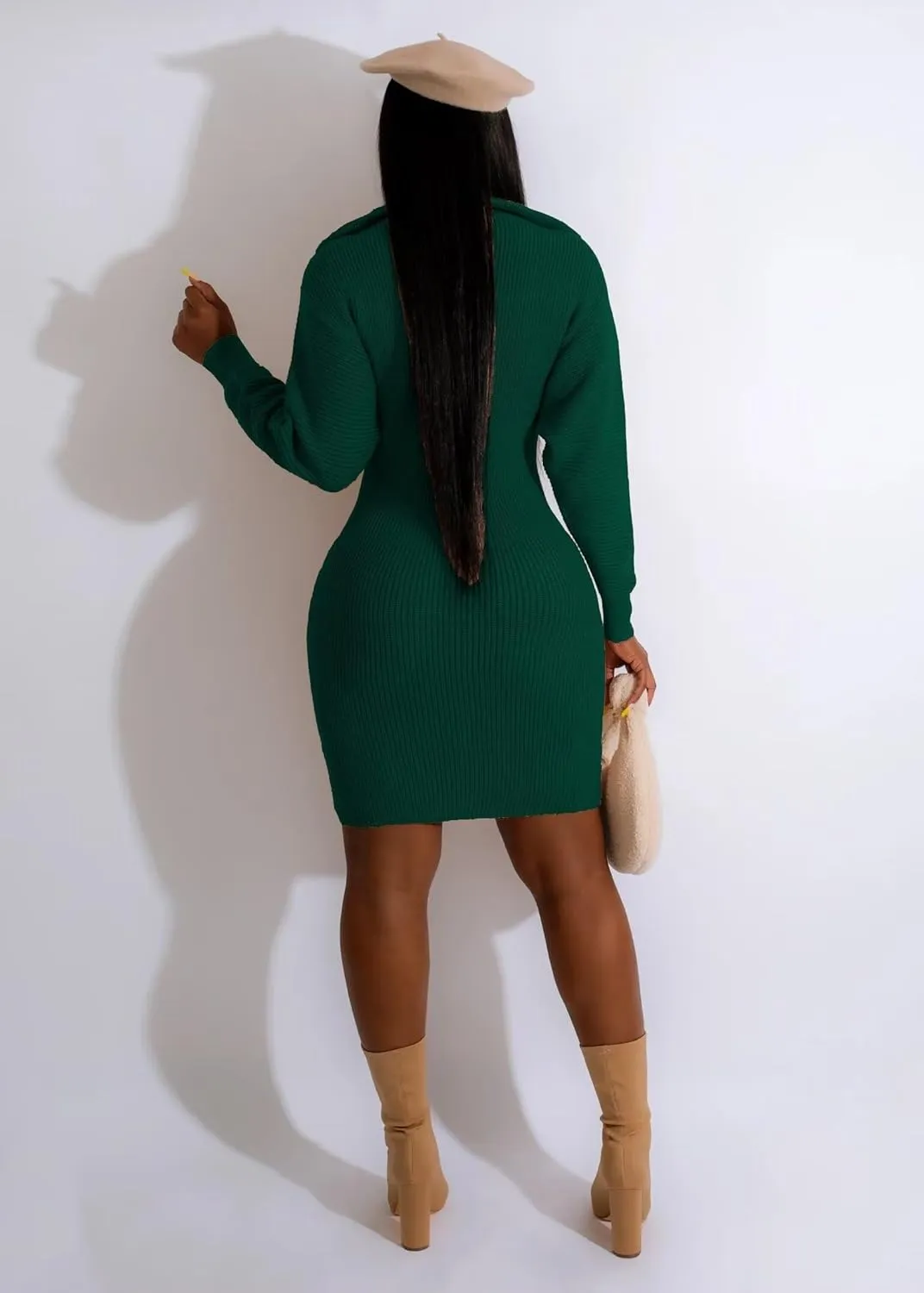 IyMoo Women's 2025 V Neck Ribbed Long Sleeve Bodycon Pullover Cute Mini Sweater Dress