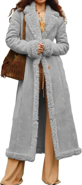 Long Jackets for Women Trendy Winter Open Front Cardigan Faux Fur Warm Trim Parka Outwear Casual Loose with Pockets