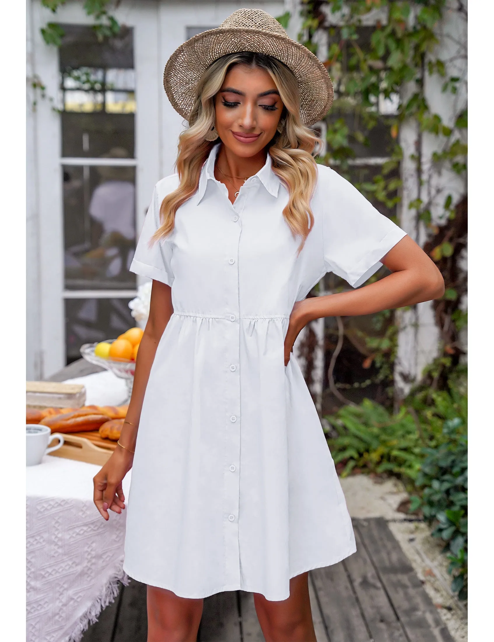 luvamia Shirt Dresses for Women Button Down Babydoll Collared Swing A Line Short Tunic Dress