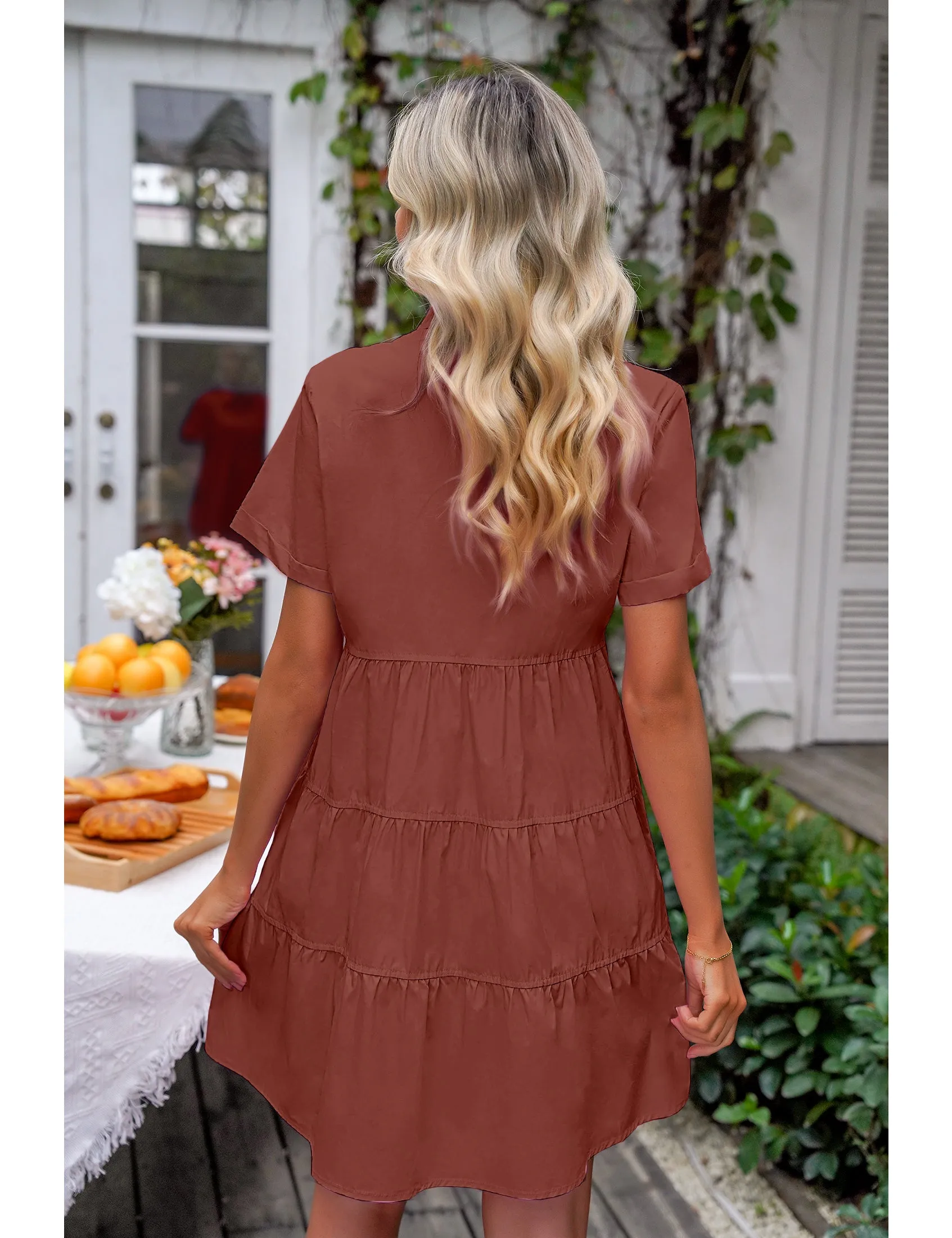 luvamia Shirt Dresses for Women Button Down Babydoll Collared Swing A Line Short Tunic Dress