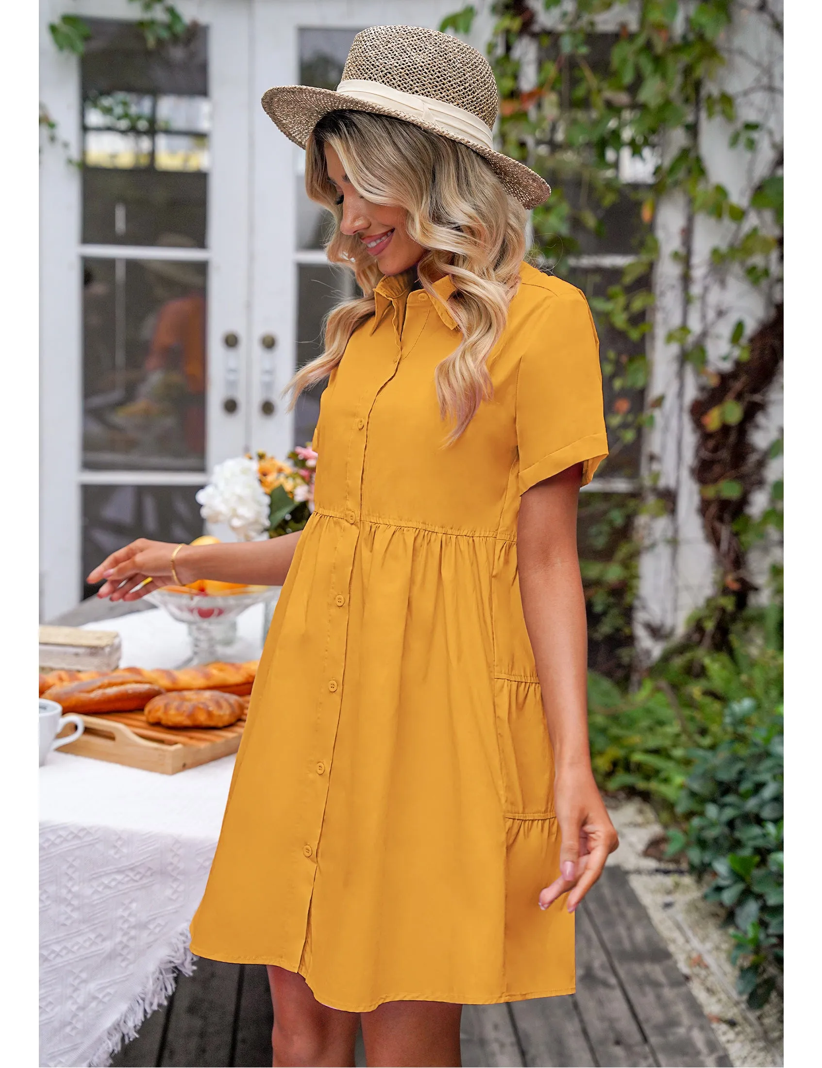 luvamia Shirt Dresses for Women Button Down Babydoll Collared Swing A Line Short Tunic Dress