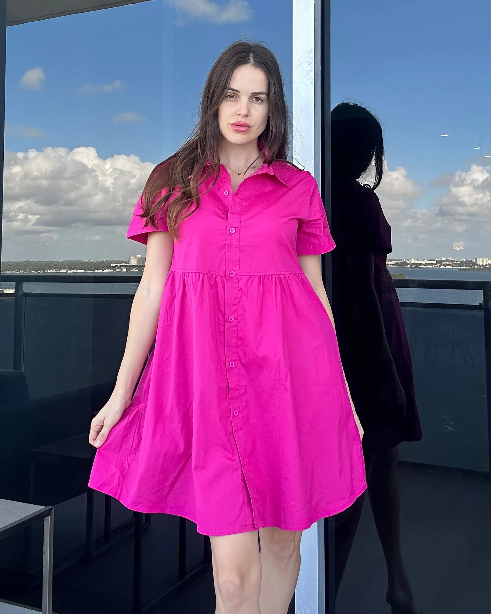 luvamia Shirt Dresses for Women Button Down Babydoll Collared Swing A Line Short Tunic Dress