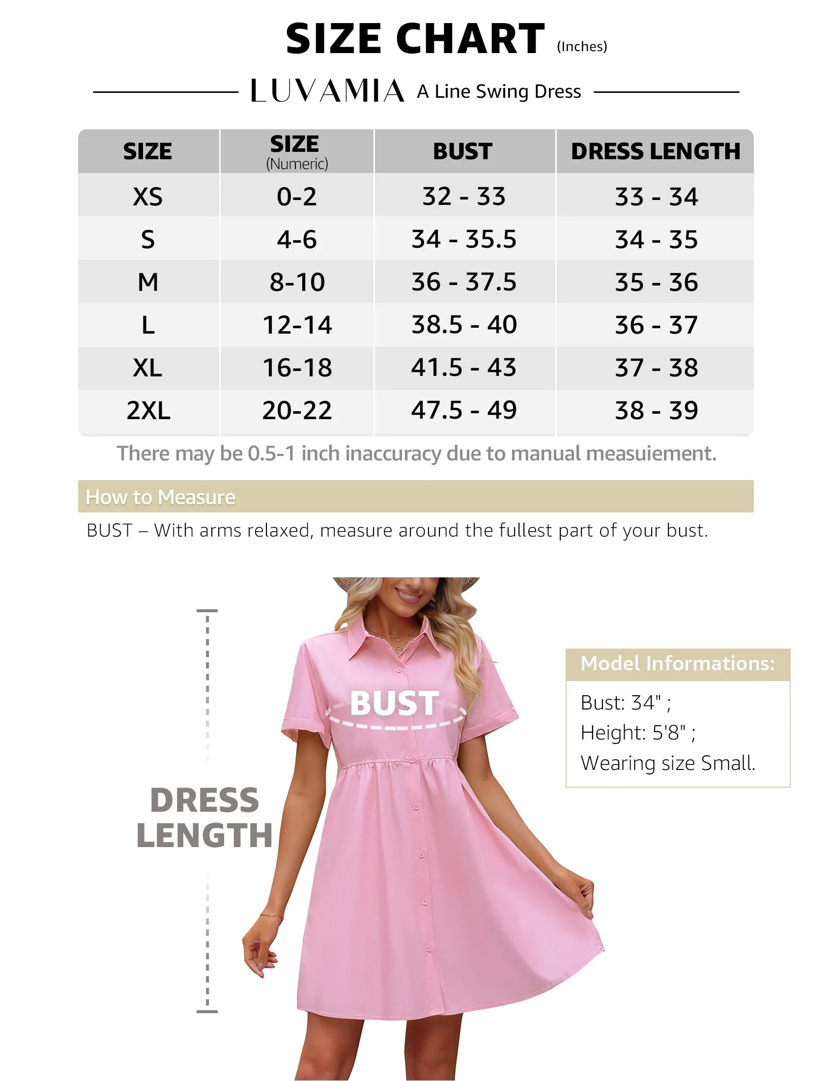 luvamia Shirt Dresses for Women Button Down Babydoll Collared Swing A Line Short Tunic Dress