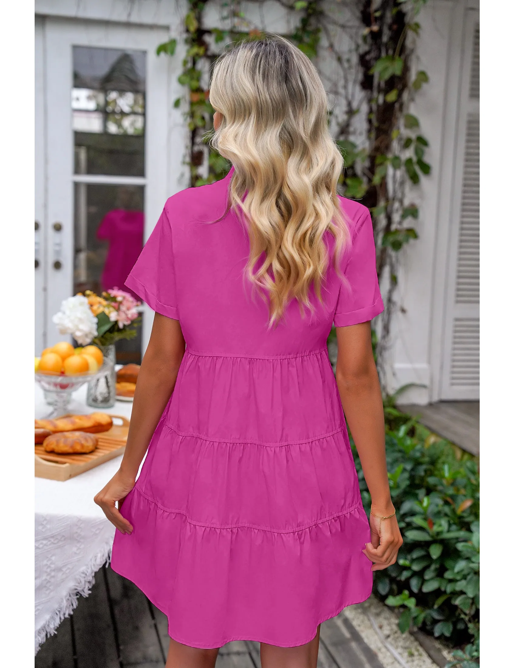 luvamia Shirt Dresses for Women Button Down Babydoll Collared Swing A Line Short Tunic Dress