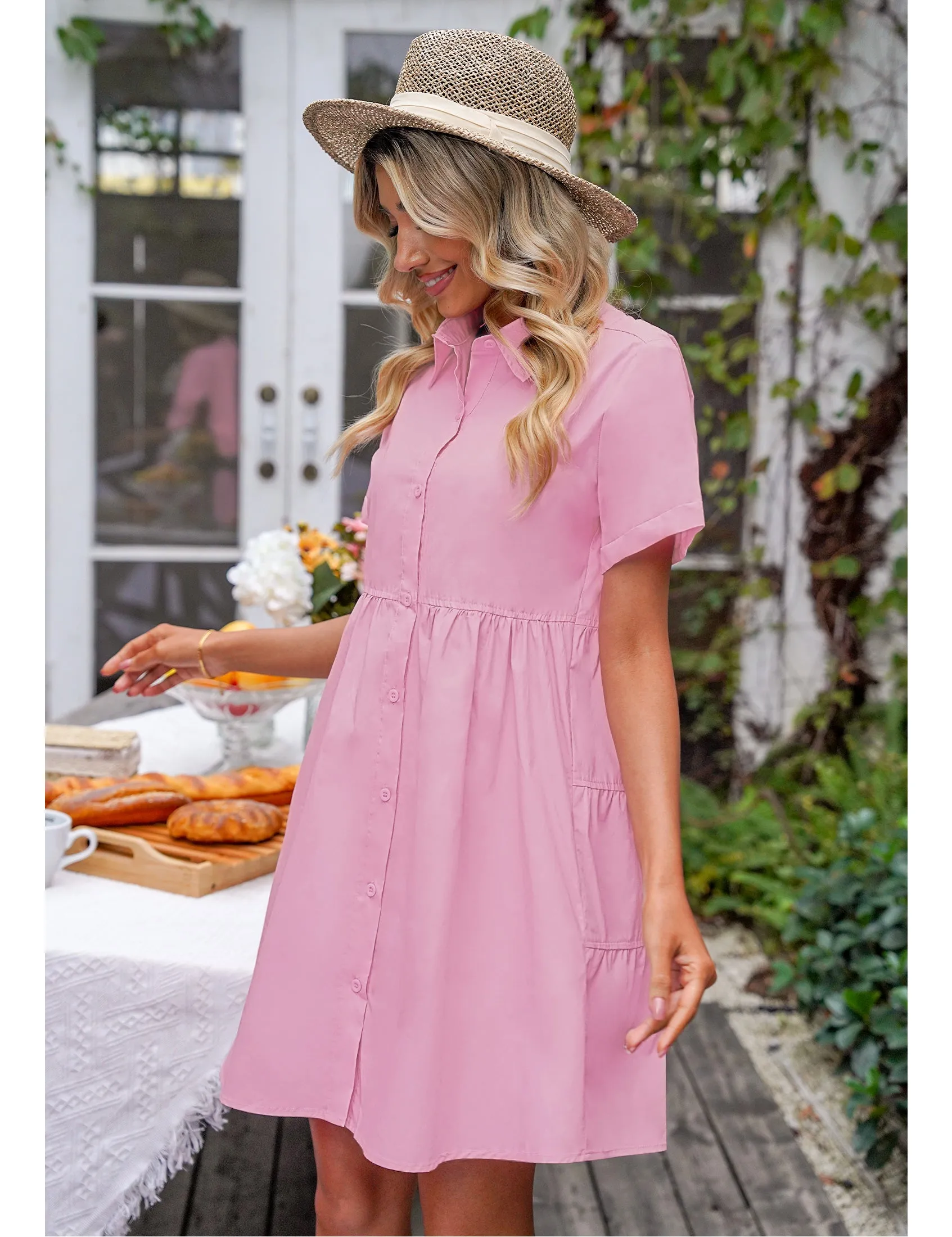 luvamia Shirt Dresses for Women Button Down Babydoll Collared Swing A Line Short Tunic Dress