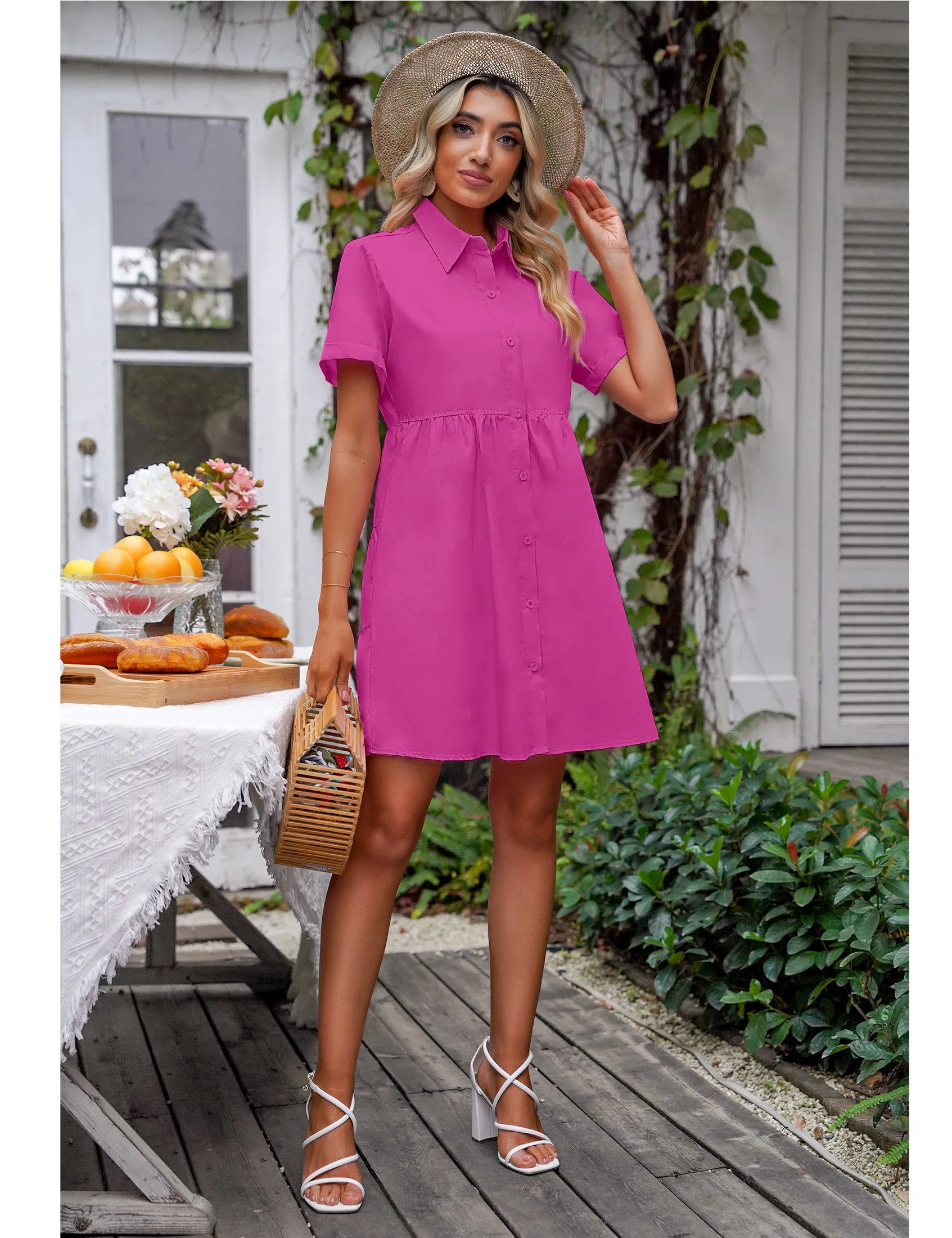 luvamia Shirt Dresses for Women Button Down Babydoll Collared Swing A Line Short Tunic Dress