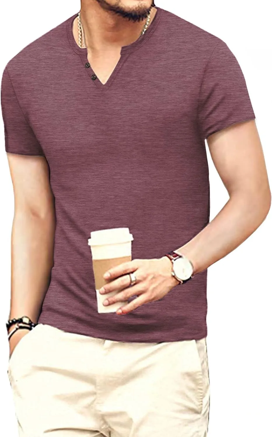 Men's Casual Slim Fit Basic Henley Short/Long Sleeve Fashion T-Shirt