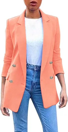 Miyaomn Womens Solid Color Casual Office Blazer Suit Jacket Slim Fit Double Breasted Notched Shawl Collar Sports Coat Outwear