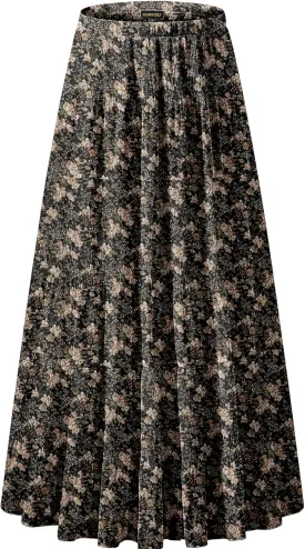 NASHALYLY Women's Chiffon Elastic High Waist Pleated A-Line Flared Maxi Skirts