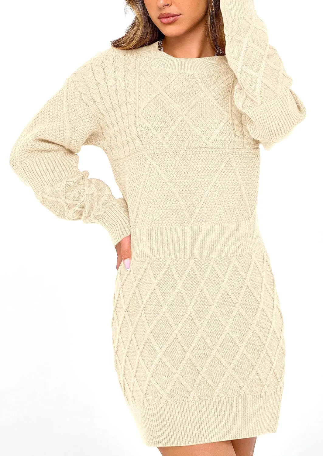 PRETTYGARDEN Women's Winter Long Sleeve Short Sweater Dress Chunky Ribbed Knit Tunic Pullover Oversized Fall Sweaters
