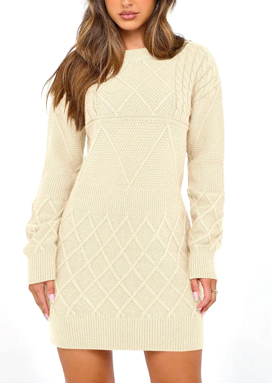 PRETTYGARDEN Women's Winter Long Sleeve Short Sweater Dress Chunky Ribbed Knit Tunic Pullover Oversized Fall Sweaters