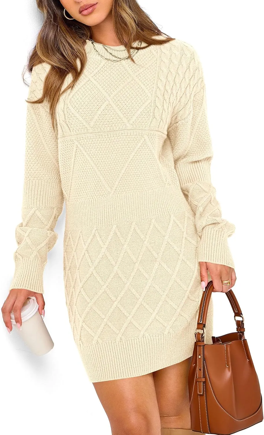 PRETTYGARDEN Women's Winter Long Sleeve Short Sweater Dress Chunky Ribbed Knit Tunic Pullover Oversized Fall Sweaters