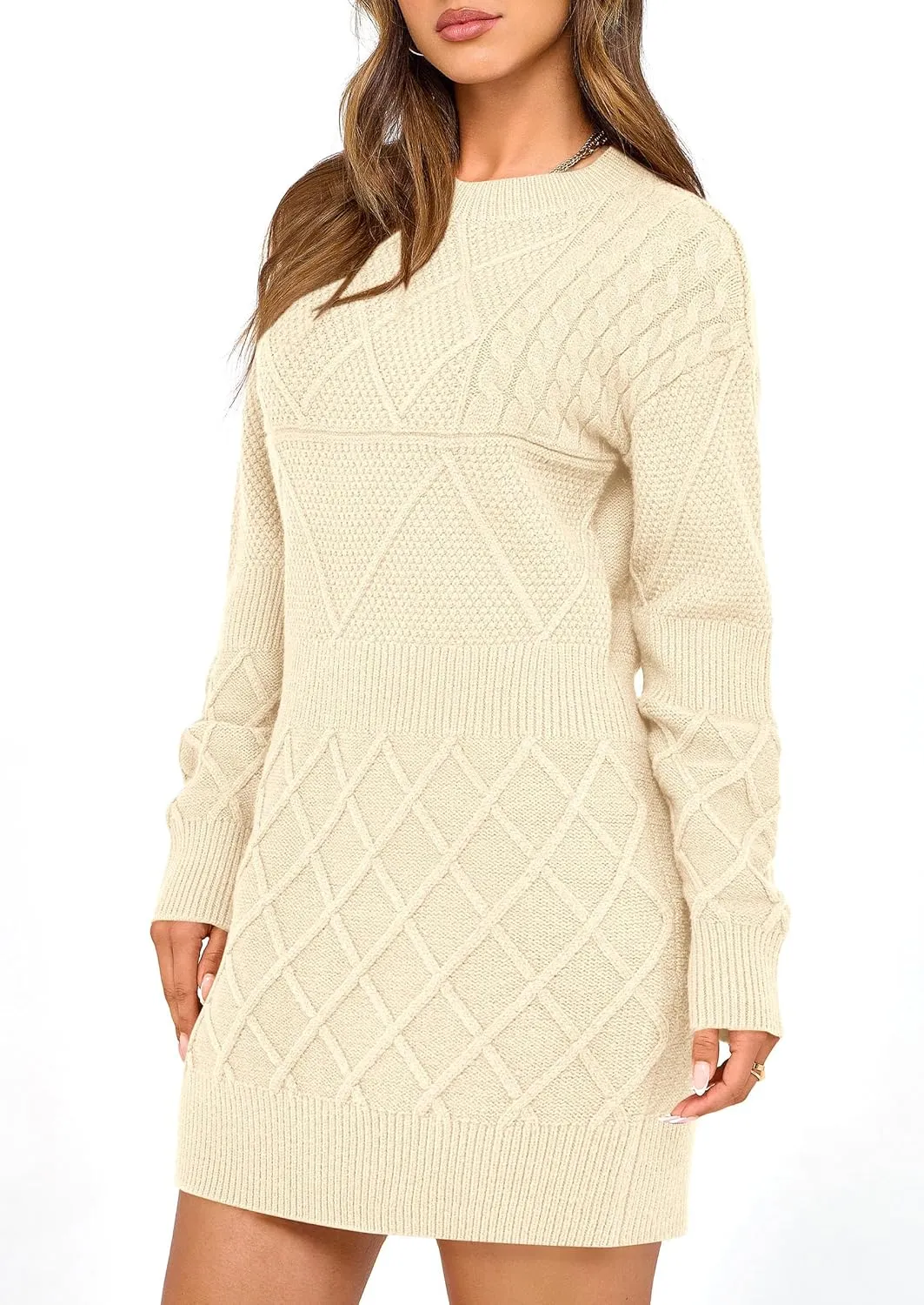 PRETTYGARDEN Women's Winter Long Sleeve Short Sweater Dress Chunky Ribbed Knit Tunic Pullover Oversized Fall Sweaters