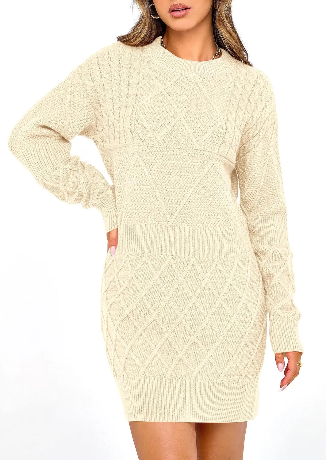 PRETTYGARDEN Women's Winter Long Sleeve Short Sweater Dress Chunky Ribbed Knit Tunic Pullover Oversized Fall Sweaters