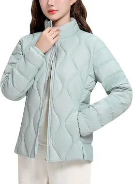 Quilted Lightweight Jacket for Women Plus Size Short Puffer Coats Stand Collar Zip Up Warm Down Jacket Fall Winter