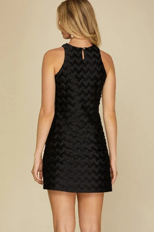 She   Sky Textured Basketweave Sleeveless Dress - Black